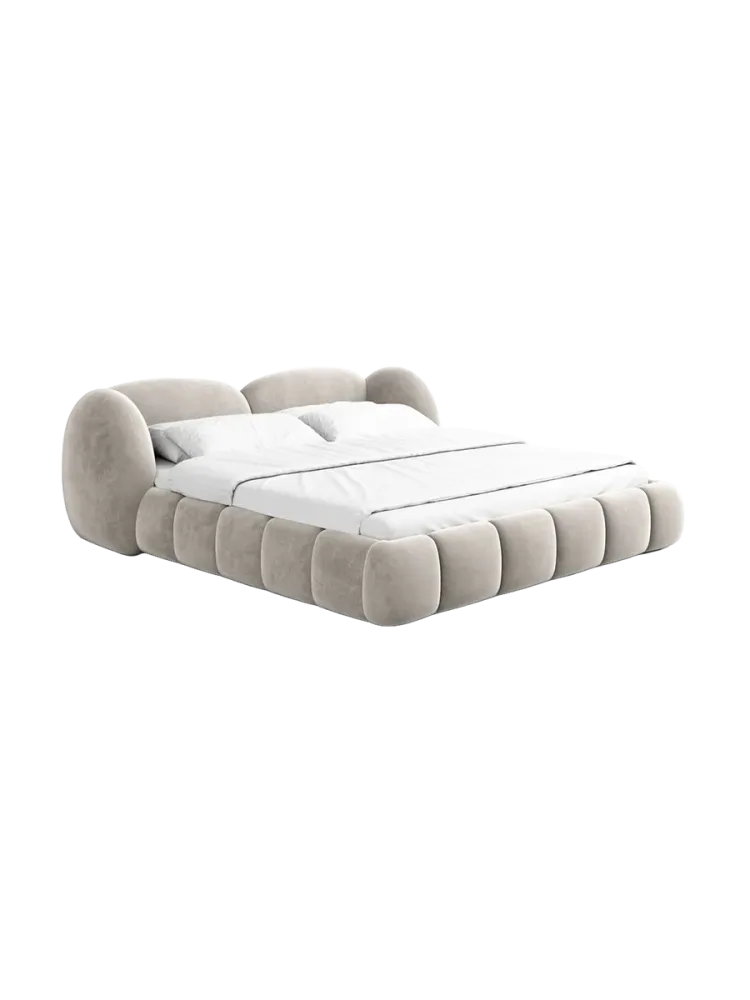 Design Polsterbett „Looma“ mit Ablagefach, Samt Sand BLOOMINGLOFT Collection