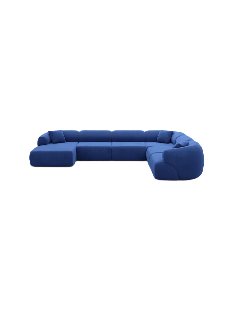 7-Sitzer Design Panorama-Sofa „Polina XXL“ mit Samtbezug Samtbezug Königsblau BLOOMINGLOFT Collection