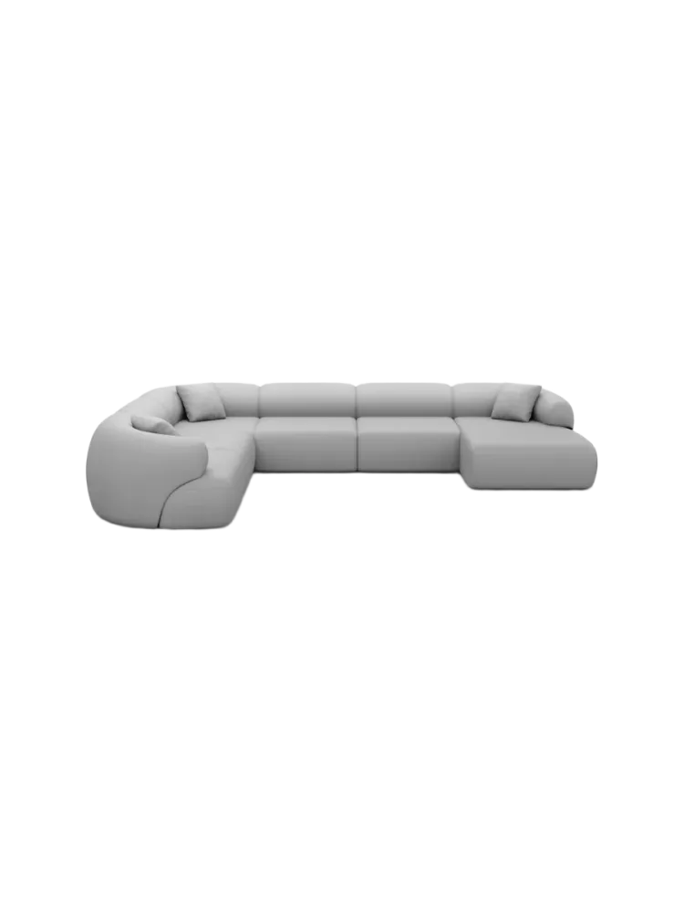 7-Sitzer Design Echtleder Panorama-Sofa „Polina XXL“ Echtleder Light Grey BLOOMINGLOFT Collection