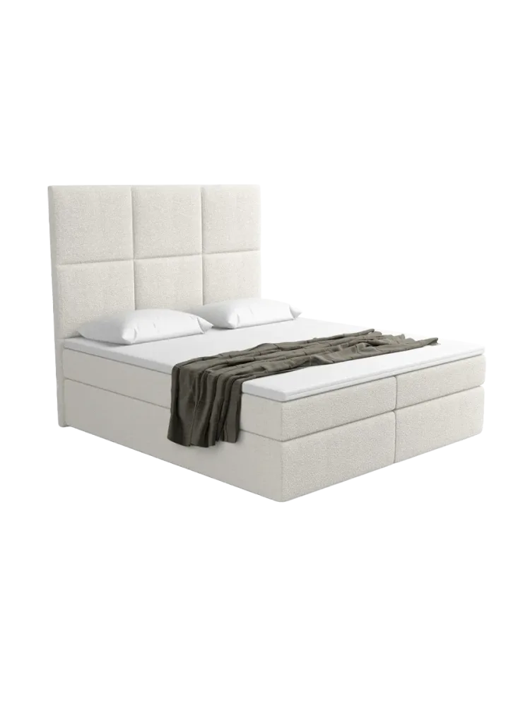 Design Boxspringbett „Palazzo“ mit Ablagefach, Bouclé Weiss BLOOMINGLOFT Collection