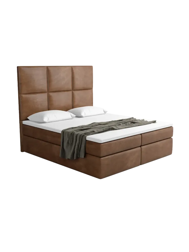 Design Boxspringbett „Palazzo“ mit Ablagefach, Kunstleder Choco Brown Kunstleder Schokobraun BLOOMINGLOFT Collection
