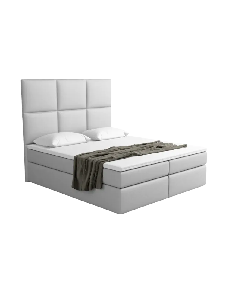 Design Boxspringbett „Palazzo“ mit Ablagefach, Kunstleder Hellgrau BLOOMINGLOFT Collection