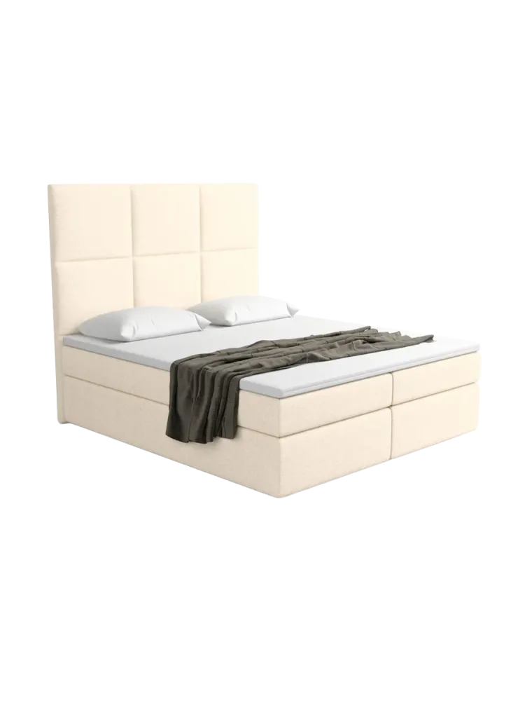 Design Boxspringbett „Maravella“ mit Ablagefach, Webstoff Cream Strukturstoff Cream BLOOMINGLOFT Collection