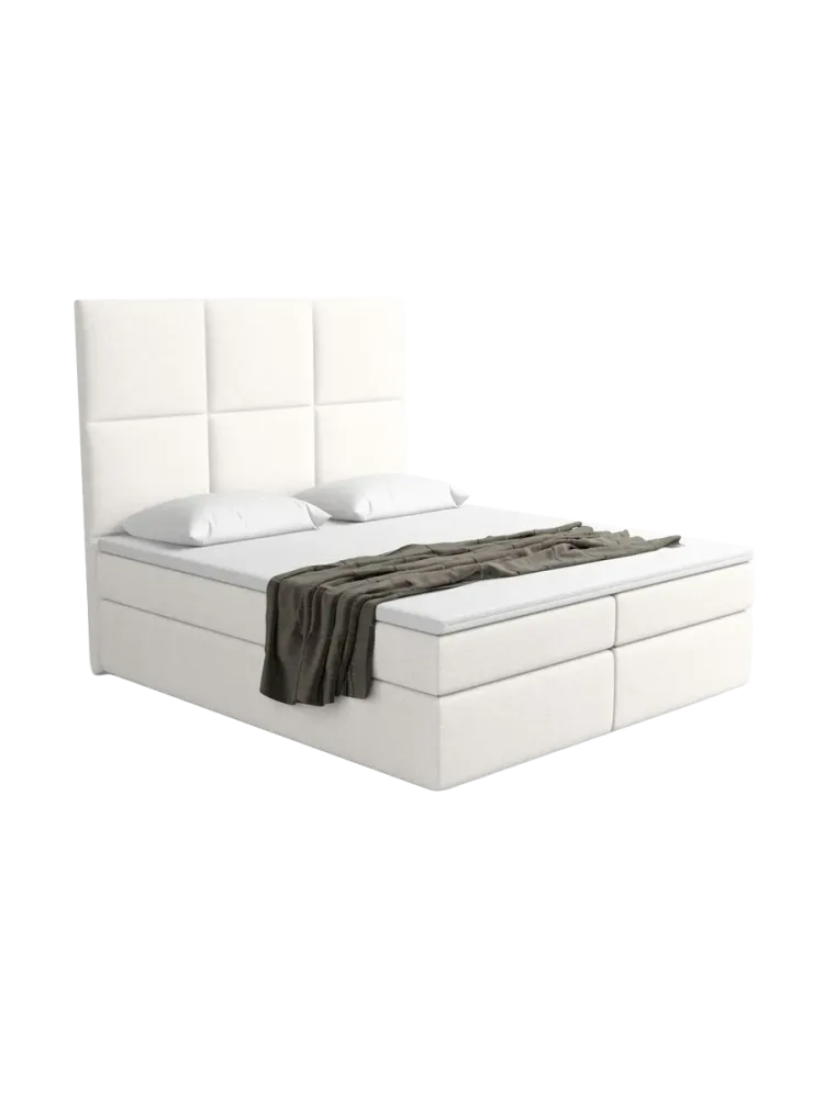 Design Boxspringbett „Maravella“ mit Ablagefach, Webstoff Weiss Strukturstoff Weiss BLOOMINGLOFT Collection