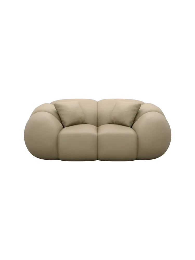 2-Sitzer Design Echtleder Sofa „Panda“ Echtleder Beige dunkel BLOOMINGLOFT Collection