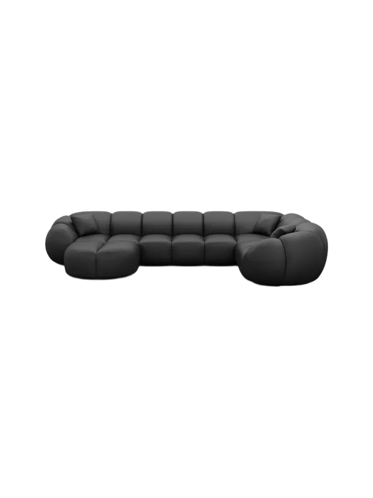 6-Sitzer Design Echtleder Panorama-Sofa „Panda XL“ Echtleder Schwarz BLOOMINGLOFT Collection