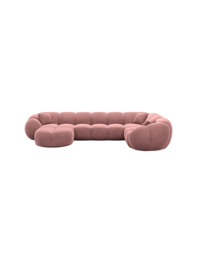 6-Sitzer Design Panorama-Sofa „Panda XL“ mit Samtbezug Samtbezug Lachsrosa BLOOMINGLOFT Collection