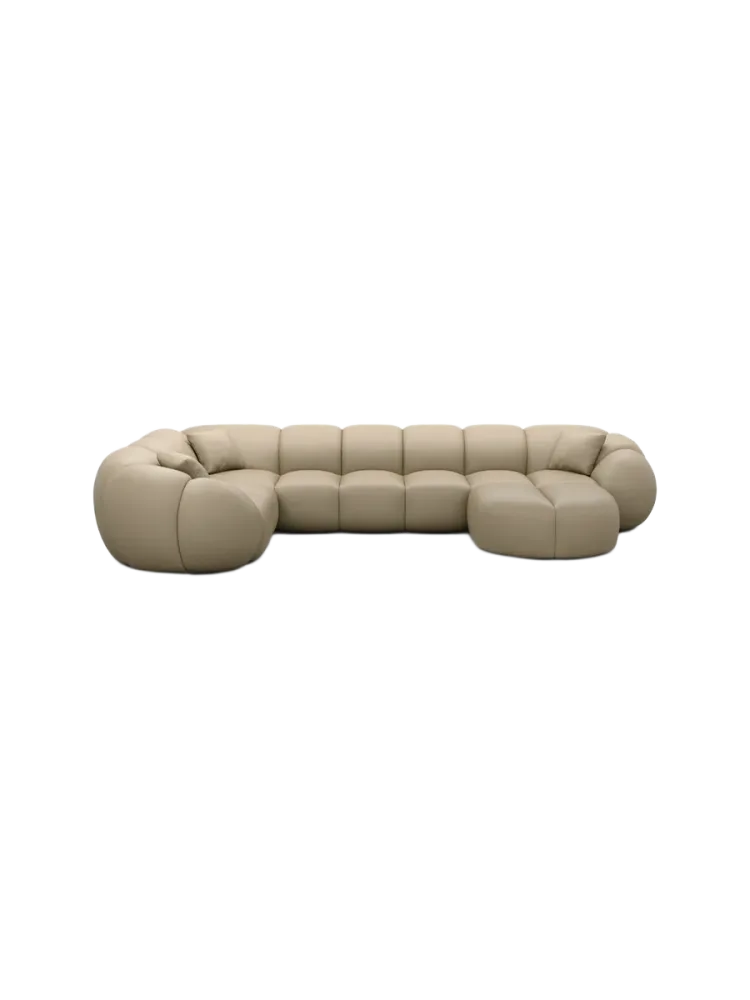 6-Sitzer Design Echtleder Panorama-Sofa „Panda XL“ Echtleder Beige dunkel BLOOMINGLOFT Collection