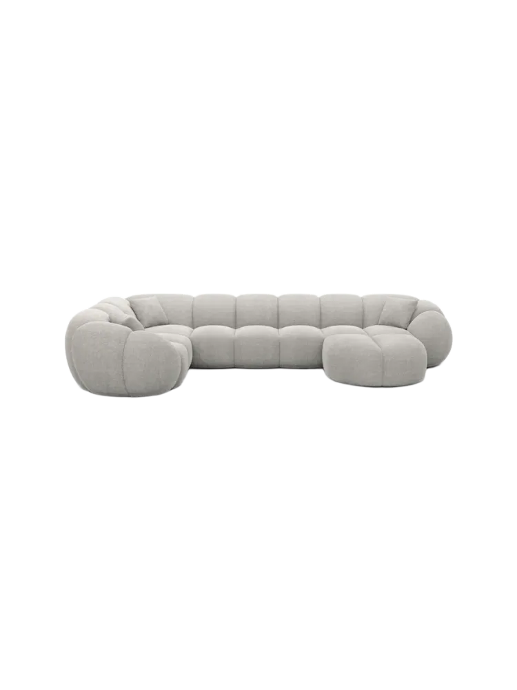 6-Sitzer Design Panorama-Sofa „Panda XL“ mit Strukturstoff-Bezug Strukturstoff Hellgrau BLOOMINGLOFT Collection