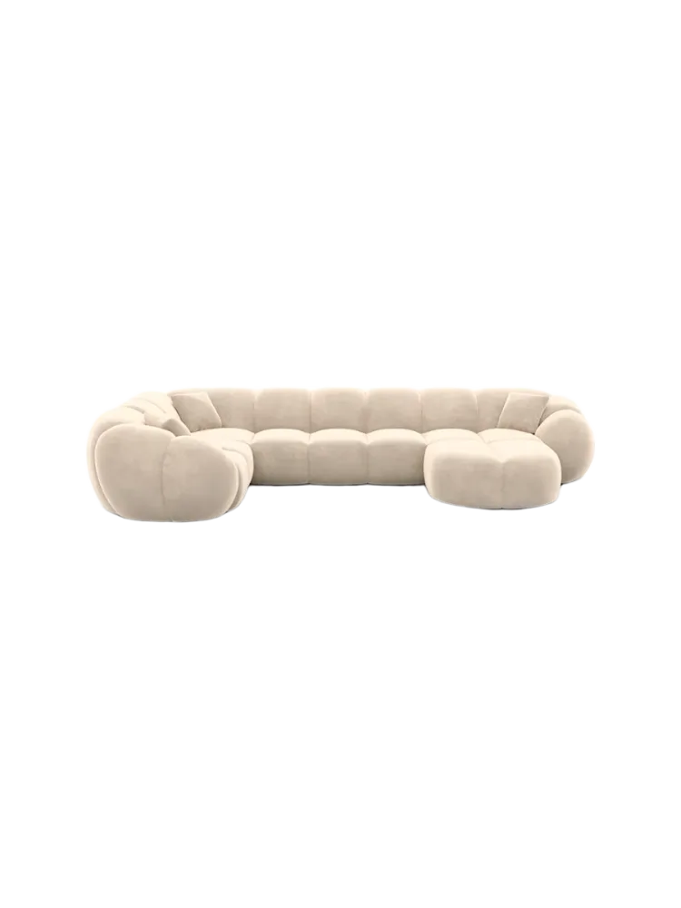 6-Sitzer Design Panorama-Sofa „Panda XL“ mit Samtbezug Samtbezug Cream BLOOMINGLOFT Collection