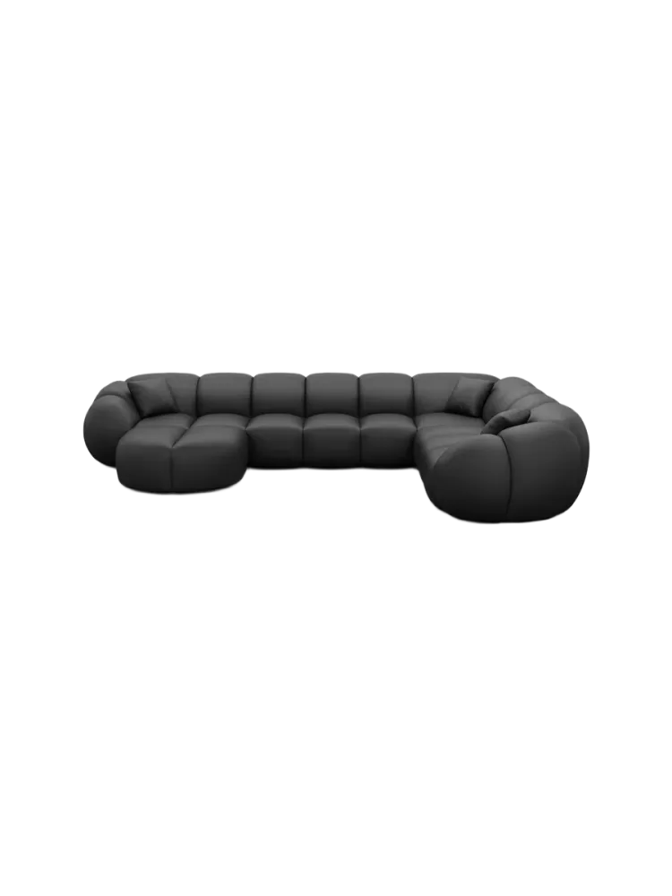 7-Sitzer Design Echtleder Panorama-Sofa „Panda XXL“ Echtleder Schwarz BLOOMINGLOFT Collection