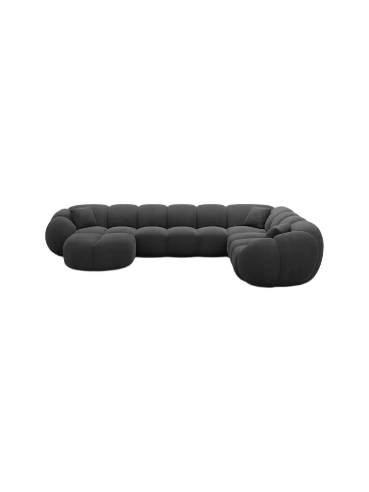 7-Sitzer Design Panorama-Sofa „Panda XXL“ mit Strukturstoff-Bezug Strukturstoff Schwarz BLOOMINGLOFT Collection