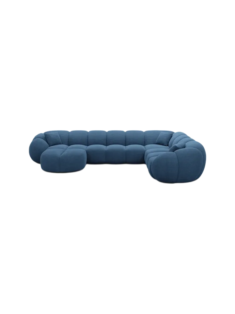 7-Sitzer Design Panorama-Sofa „Panda XXL“ mit Strukturstoff-Bezug Strukturstoff Dunkelblau BLOOMINGLOFT Collection