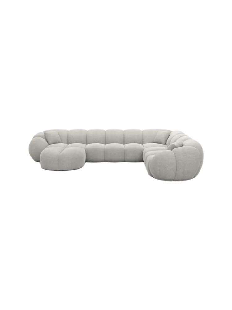 7-Sitzer Design Panorama-Sofa „Panda XXL“ mit Strukturstoff-Bezug Strukturstoff Hellgrau BLOOMINGLOFT Collection
