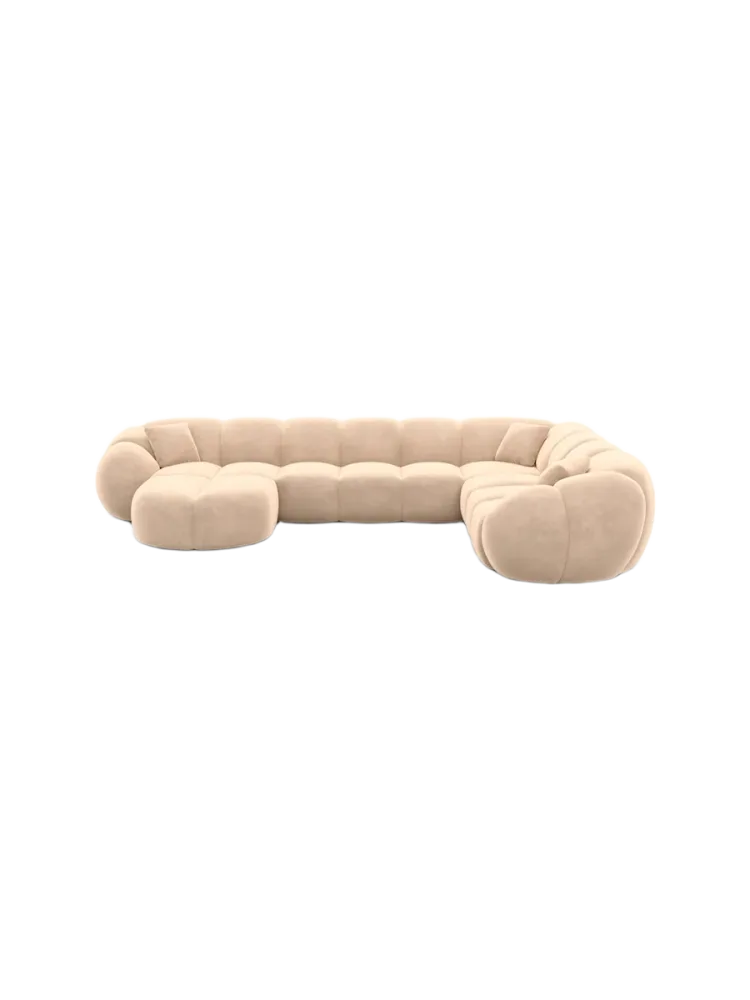 7-Sitzer Design Panorama-Sofa „Panda XXL“ mit Samtbezug Samtbezug Beige BLOOMINGLOFT Collection