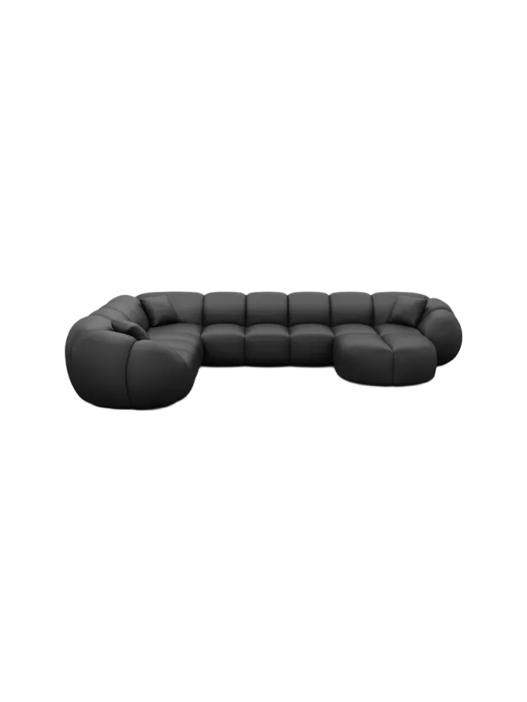 7-Sitzer Design Echtleder Panorama-Sofa „Panda XXL“ Echtleder Schwarz BLOOMINGLOFT Collection