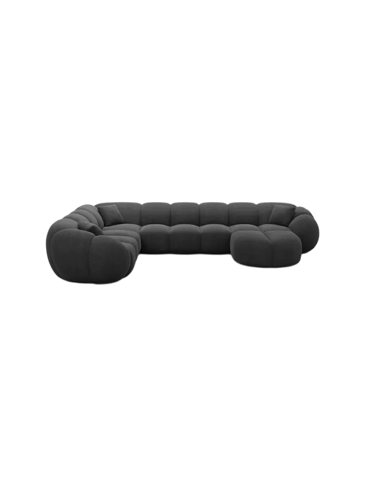 7-Sitzer Design Panorama-Sofa „Panda XXL“ mit Strukturstoff-Bezug Strukturstoff Schwarz BLOOMINGLOFT Collection