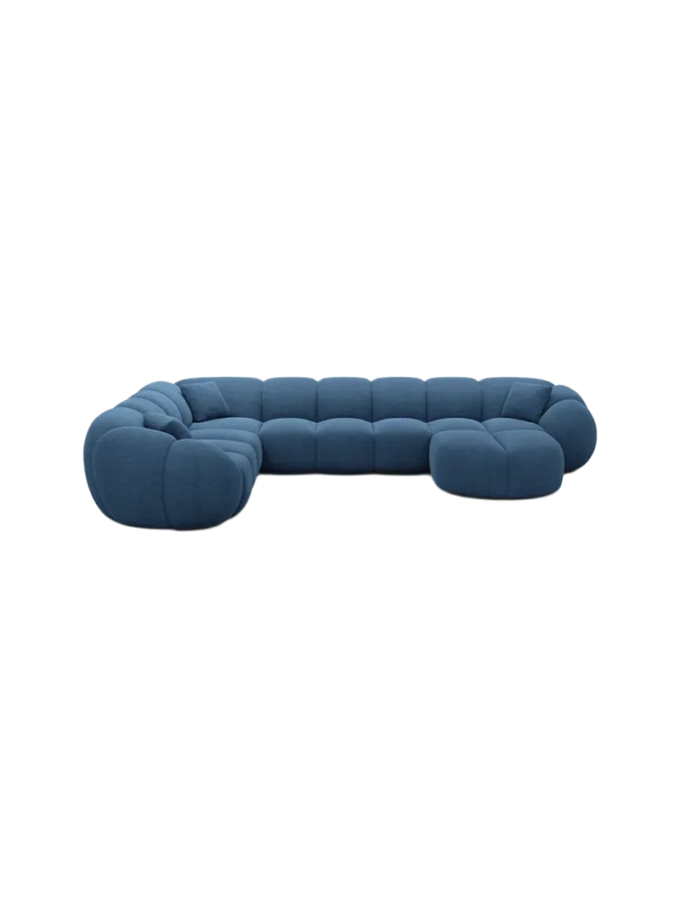 7-Sitzer Design Panorama-Sofa „Panda XXL“ mit Strukturstoff-Bezug Strukturstoff Dunkelblau BLOOMINGLOFT Collection