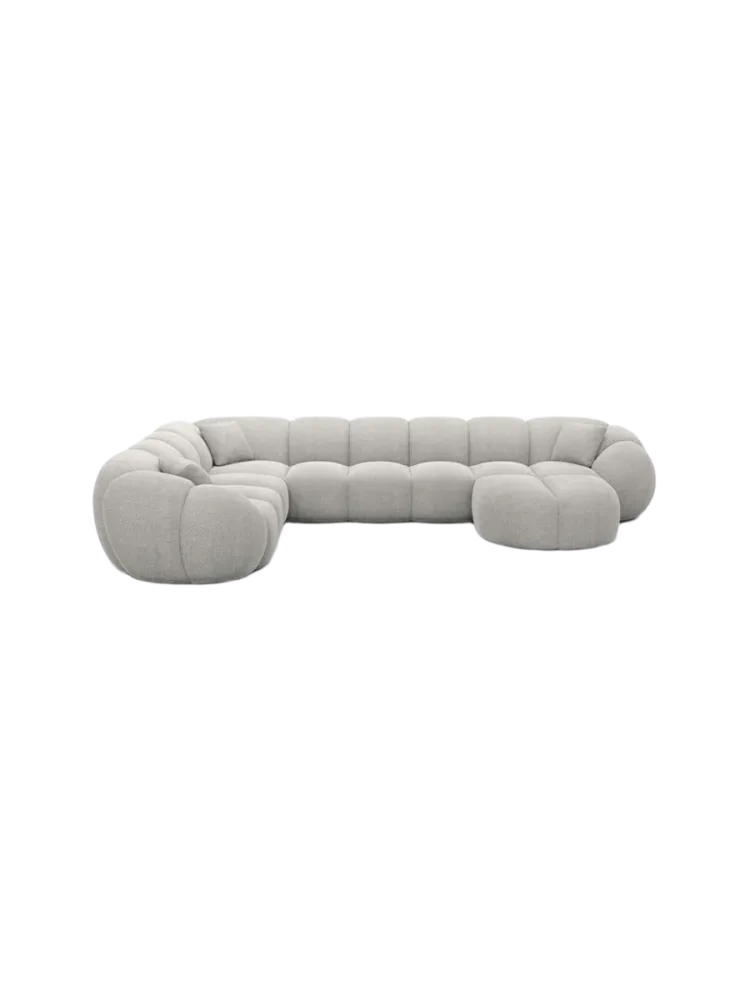 7-Sitzer Design Panorama-Sofa „Panda XXL“ mit Strukturstoff-Bezug Strukturstoff Hellgrau BLOOMINGLOFT Collection