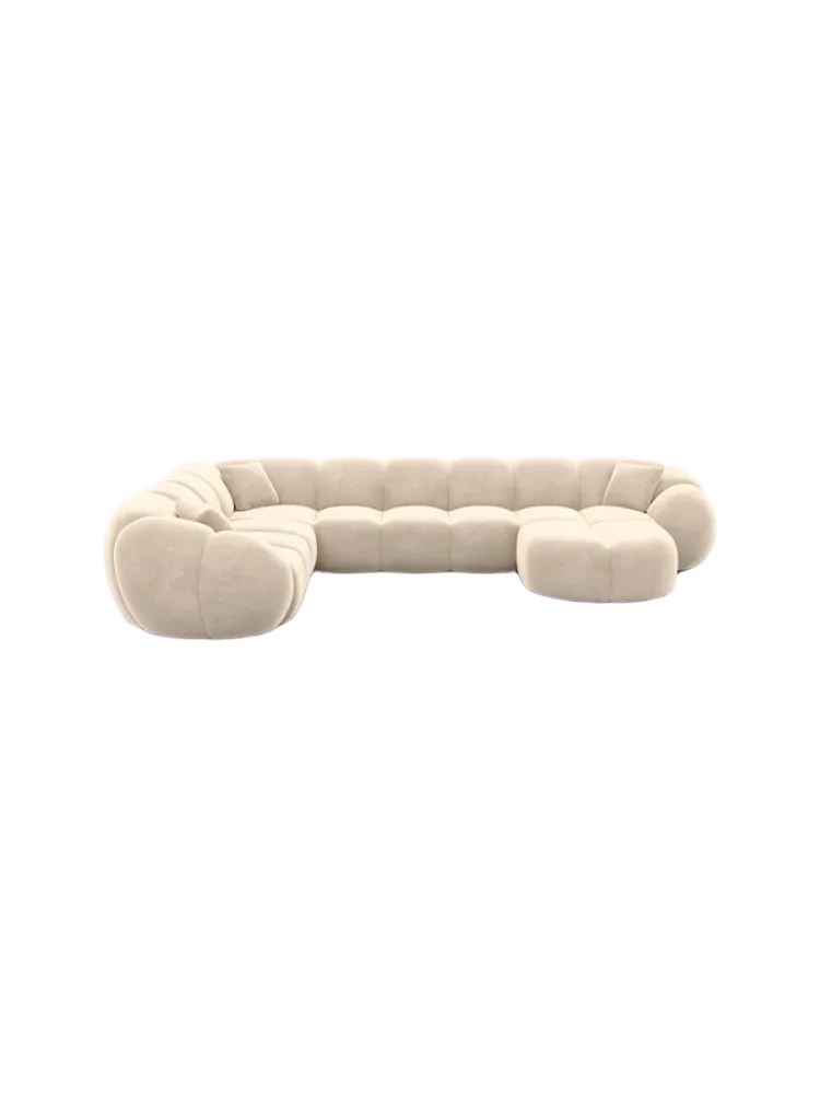 7-Sitzer Design Panorama-Sofa „Panda XXL“ mit Samtbezug Samtbezug Cream BLOOMINGLOFT Collection