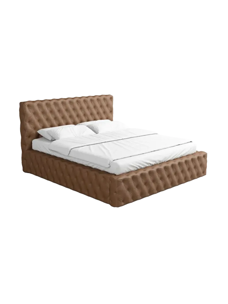 Design Polsterbett „Perla“ mit Ablagefach, Kunstleder Choco Brown Kunstleder Schokobraun BLOOMINGLOFT Collection