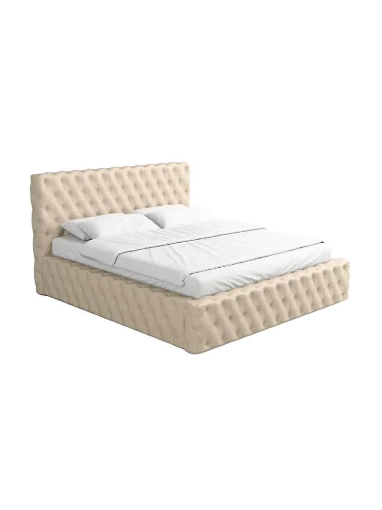 Design Polsterbett „Perla“ mit Ablagefach, Kunstleder Beige BLOOMINGLOFT Collection