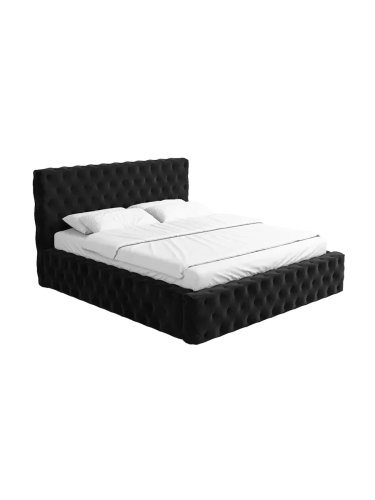 Design Polsterbett „Perla“ mit Ablagefach, Kunstleder Schwarz BLOOMINGLOFT Collection