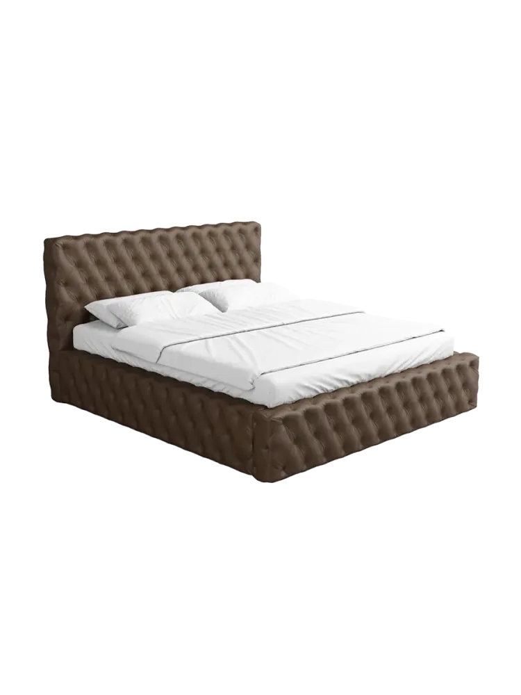 Design Polsterbett „Perla“ mit Ablagefach, Kunstleder Dunkelbraun BLOOMINGLOFT Collection