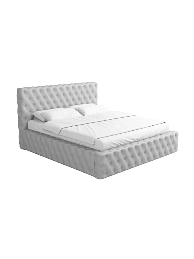 Design Polsterbett „Perla“ mit Ablagefach, Kunstleder Hellgrau BLOOMINGLOFT Collection