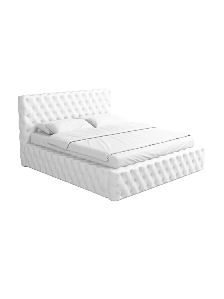 Design Polsterbett „Perla“ mit Ablagefach, Kunstleder Weiss BLOOMINGLOFT Collection