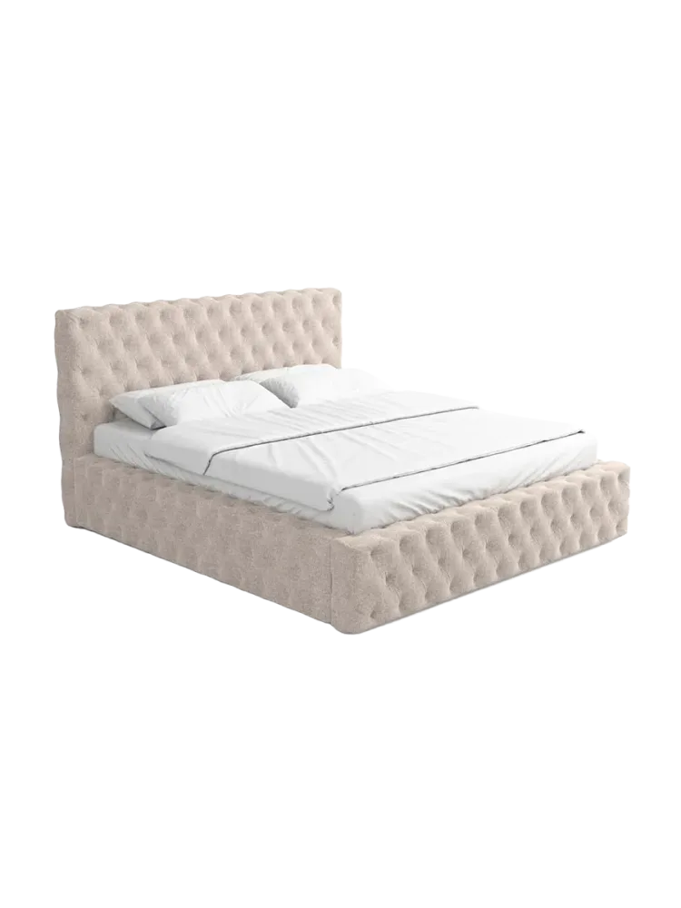Design Polsterbett „Perla“ mit Ablagefach, Webstoff Beige Strukturstoff Beige BLOOMINGLOFT Collection