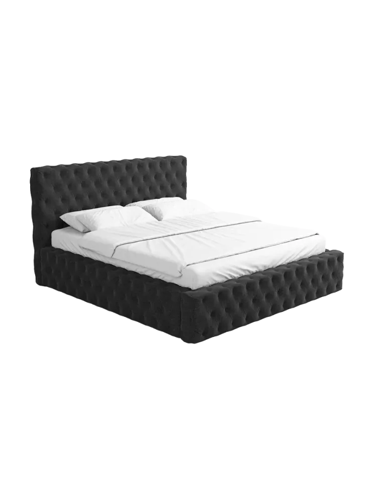 Design Polsterbett „Perla“ mit Ablagefach, Webstoff Schwarz Strukturstoff Schwarz BLOOMINGLOFT Collection