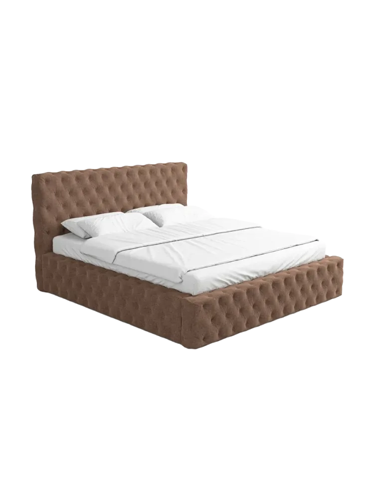 Design Polsterbett „Perla“ mit Ablagefach, Webstoff Braun Strukturstoff Braun BLOOMINGLOFT Collection