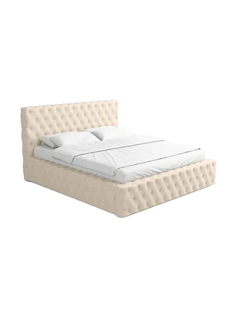 Design Polsterbett „Perla“ mit Ablagefach, Webstoff Cream Strukturstoff Cream BLOOMINGLOFT Collection