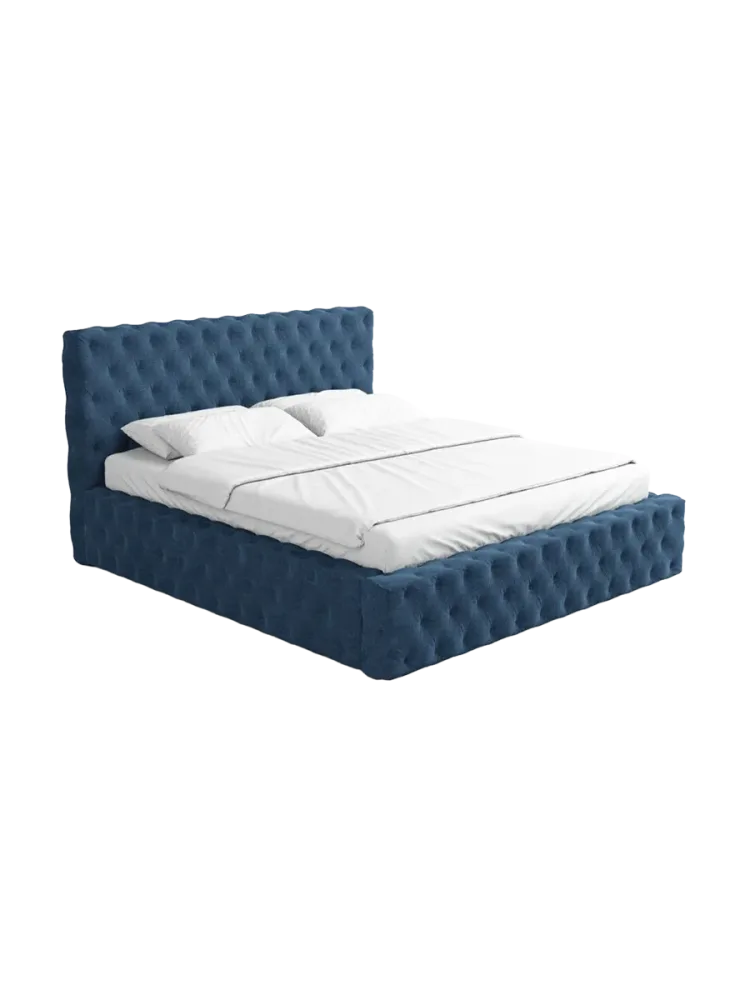 Design Polsterbett „Perla“ mit Ablagefach, Webstoff Dunkelblau Strukturstoff Dunkelblau BLOOMINGLOFT Collection