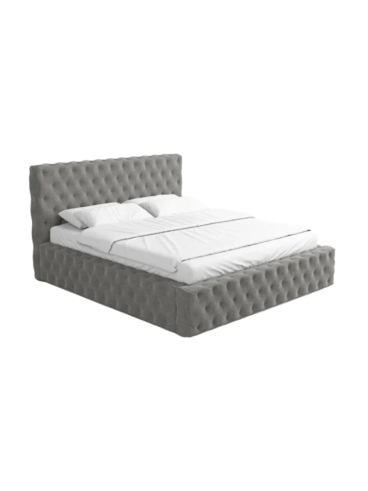 Design Polsterbett „Perla“ mit Ablagefach, Webstoff Grau Strukturstoff Grau BLOOMINGLOFT Collection