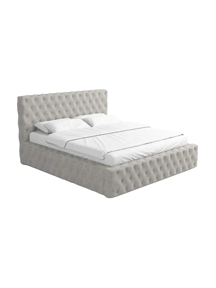 Design Polsterbett „Perla“ mit Ablagefach, Webstoff Hellgrau Strukturstoff Hellgrau BLOOMINGLOFT Collection