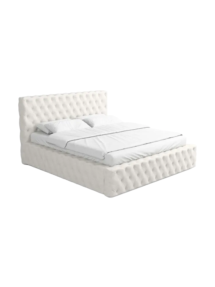 Design Polsterbett „Perla“ mit Ablagefach, Webstoff Weiss Strukturstoff Weiss BLOOMINGLOFT Collection