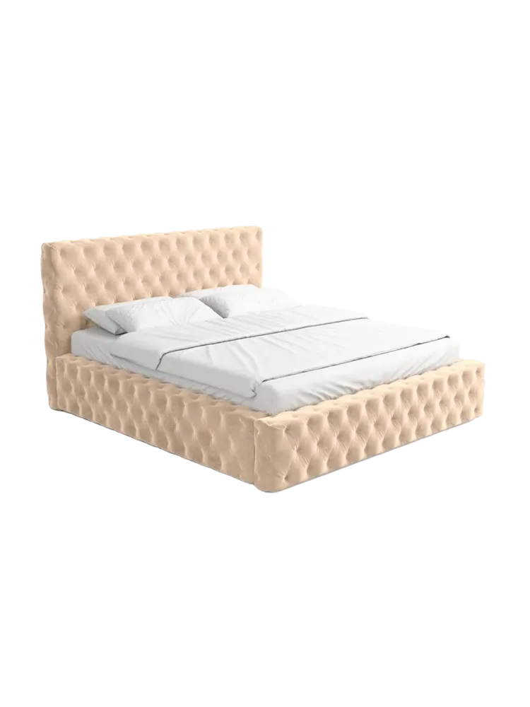 Design Polsterbett „Perla“ mit Ablagefach, Samt Beige BLOOMINGLOFT Collection