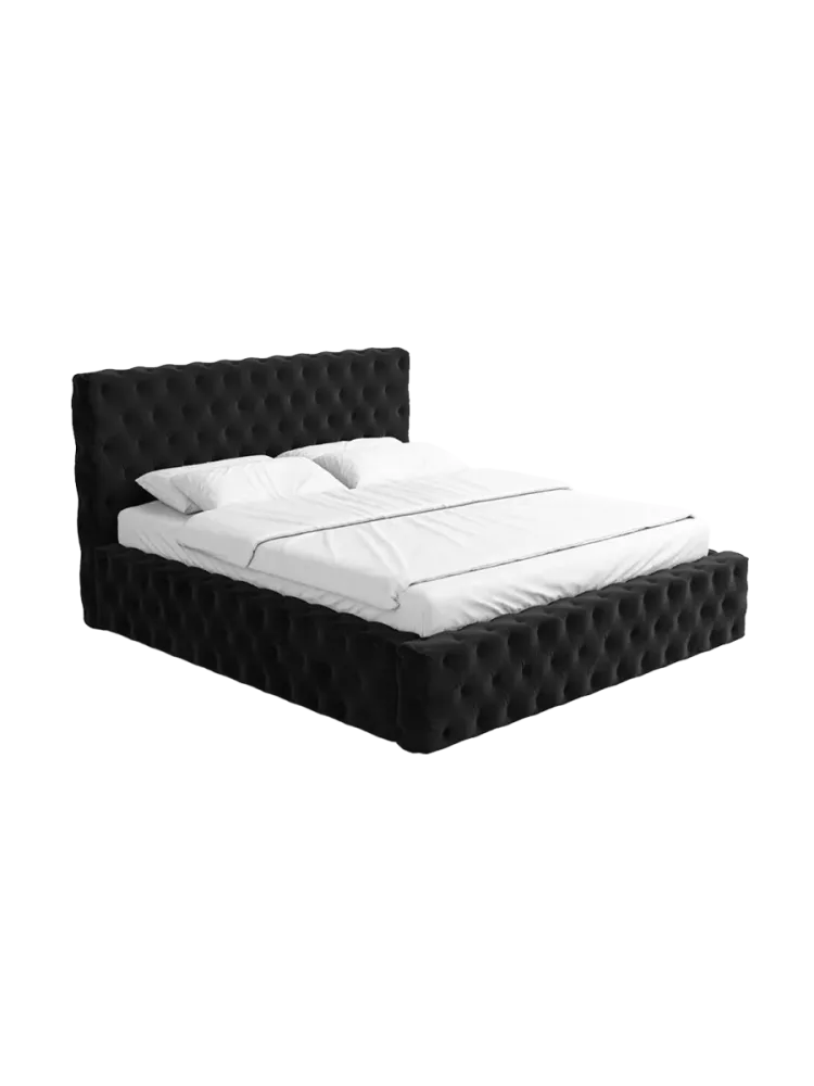 Design Polsterbett „Perla“ mit Ablagefach, Samt Schwarz BLOOMINGLOFT Collection