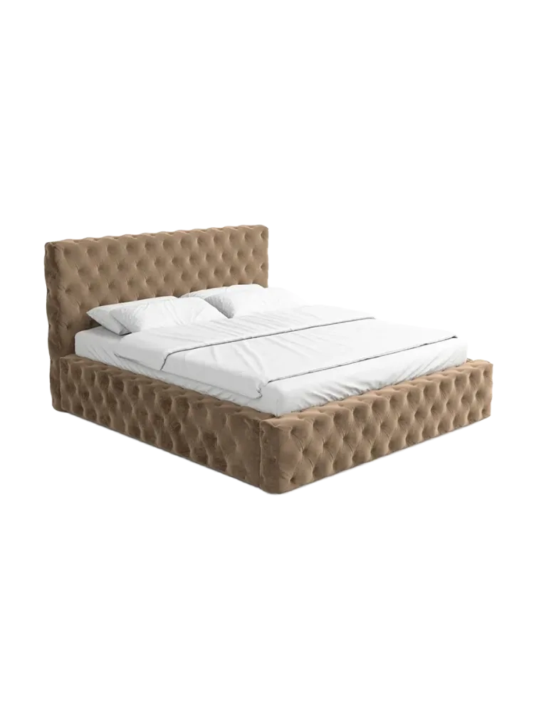 Design Polsterbett „Perla“ mit Ablagefach, Samt Braun BLOOMINGLOFT Collection