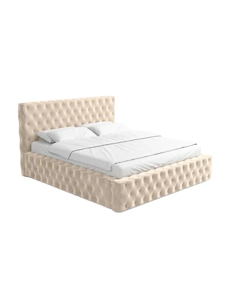 Design Polsterbett „Perla“ mit Ablagefach, Samt Cream BLOOMINGLOFT Collection
