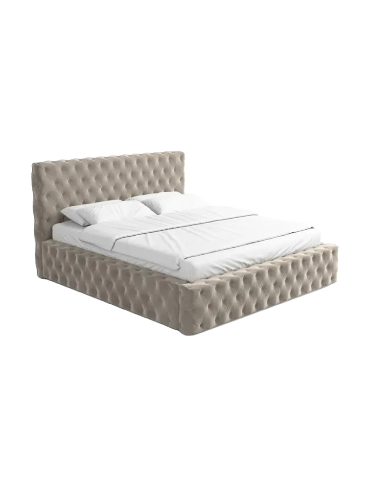 Design Polsterbett „Perla“ mit Ablagefach, Samt Beige dunkel BLOOMINGLOFT Collection