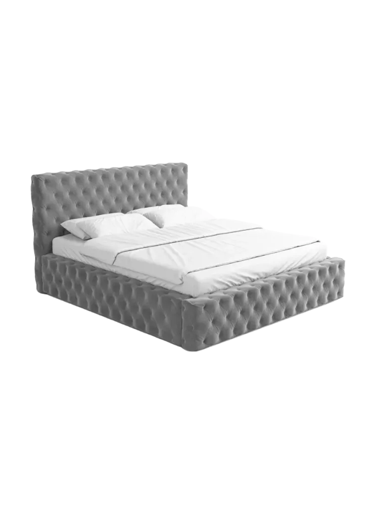 Design Polsterbett „Perla“ mit Ablagefach, Samt Grau BLOOMINGLOFT Collection