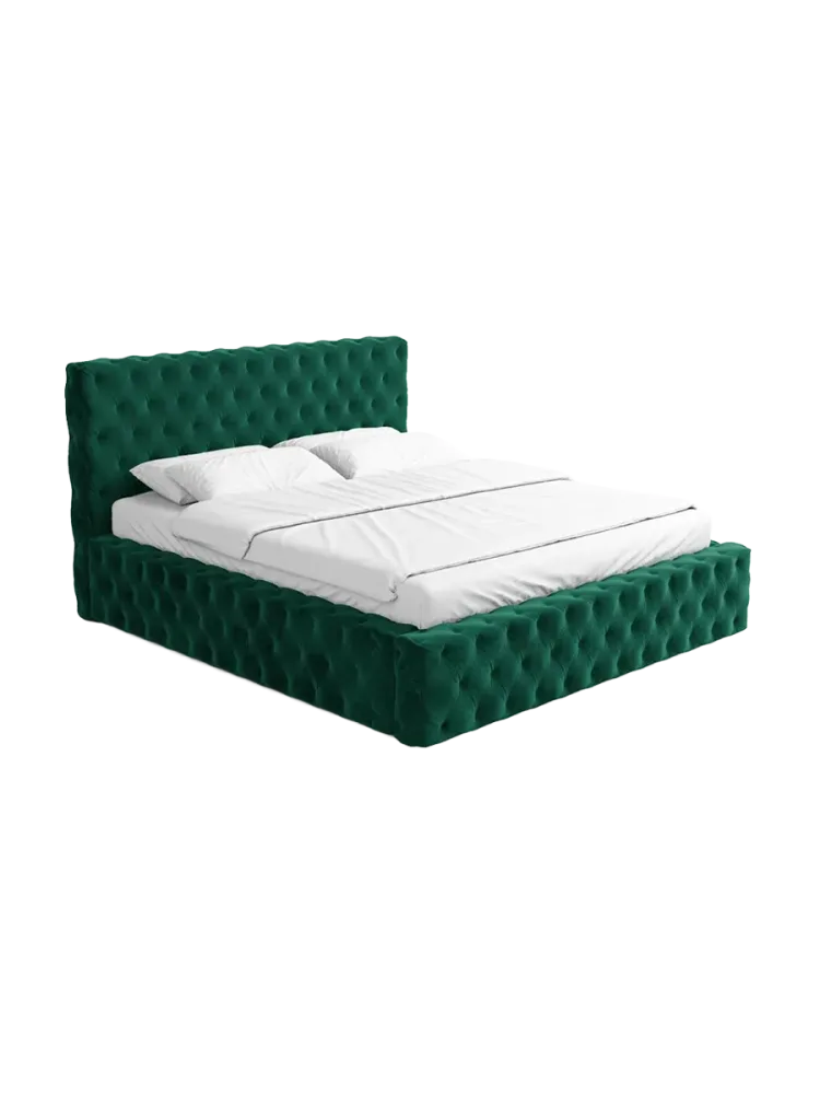 Design Polsterbett „Perla“ mit Ablagefach, Samt Grün BLOOMINGLOFT Collection