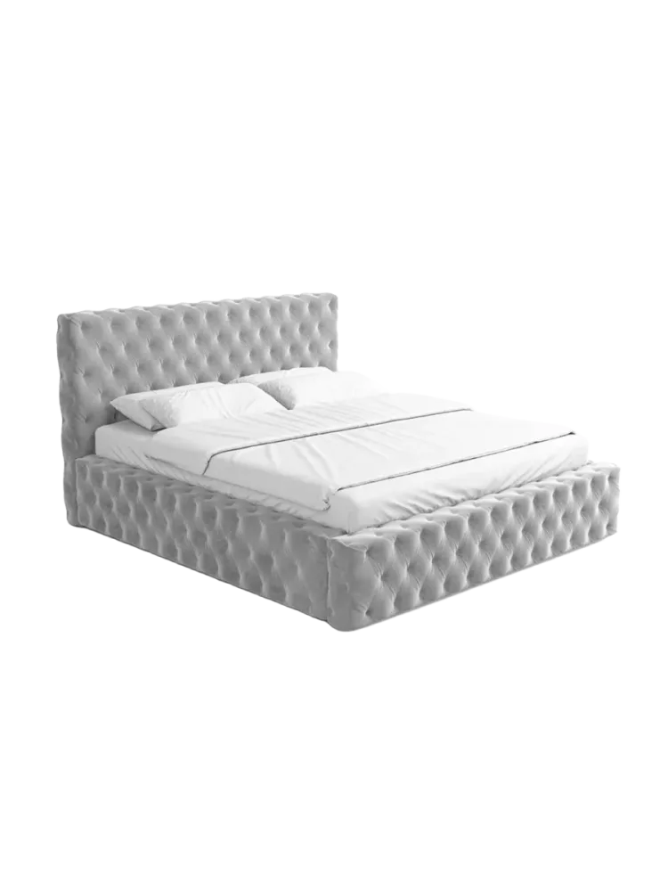 Design Polsterbett „Perla“ mit Ablagefach, Samt Hellgrau BLOOMINGLOFT Collection