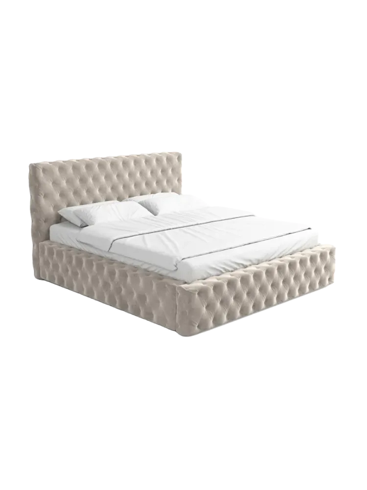Design Polsterbett „Perla“ mit Ablagefach, Samt Sand BLOOMINGLOFT Collection
