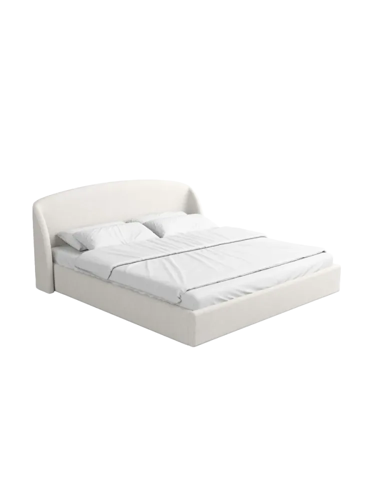 Design Polsterbett „Riva“ mit Ablagefach, Bouclé Weiss BLOOMINGLOFT Collection