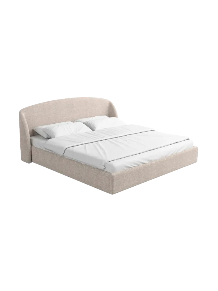 Design Polsterbett „Riva“ mit Ablagefach, Webstoff Beige Strukturstoff Beige BLOOMINGLOFT Collection