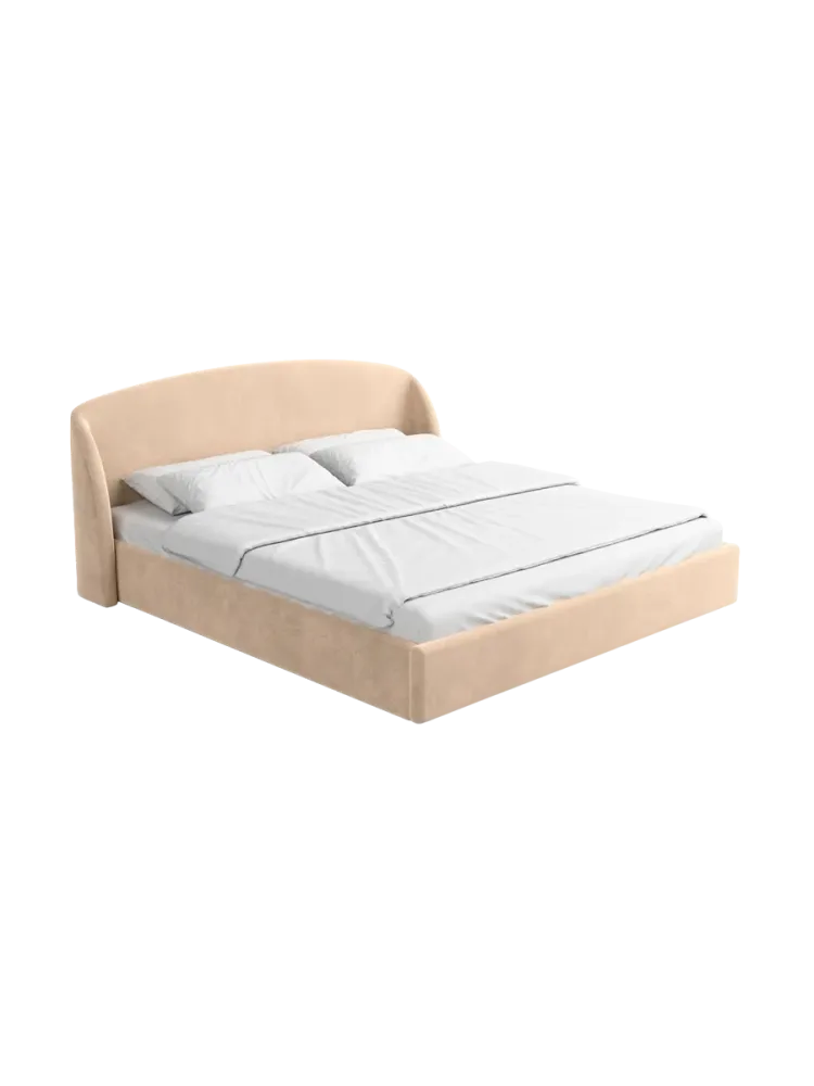 Design Polsterbett „Riva“ mit Ablagefach, Samt Beige BLOOMINGLOFT Collection